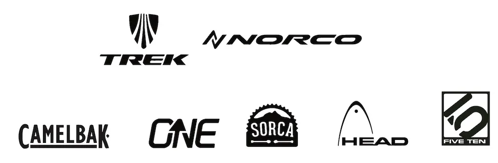 The logos for trek, norco, and camelback.
