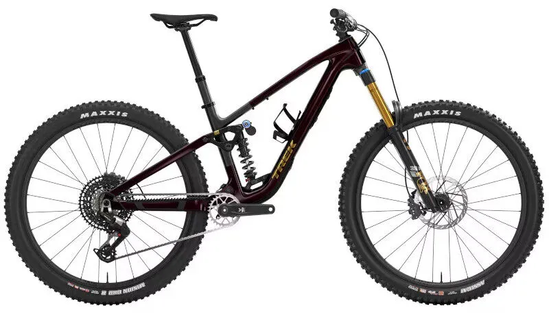 RideHub 16 A full-suspension mountain bike with a dark frame, coil shock, dropper seatpost, and Maxxis tires, shown in a side profile on a white background.
